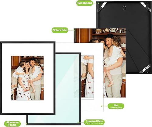 Vista 121 de Golden State Art - Marcos de fotos de metal de 8 x 10 pulgadas con paspartú para fotos de 5 x 7 - Juego de 4 portarretratos de aluminio de 8 x 10