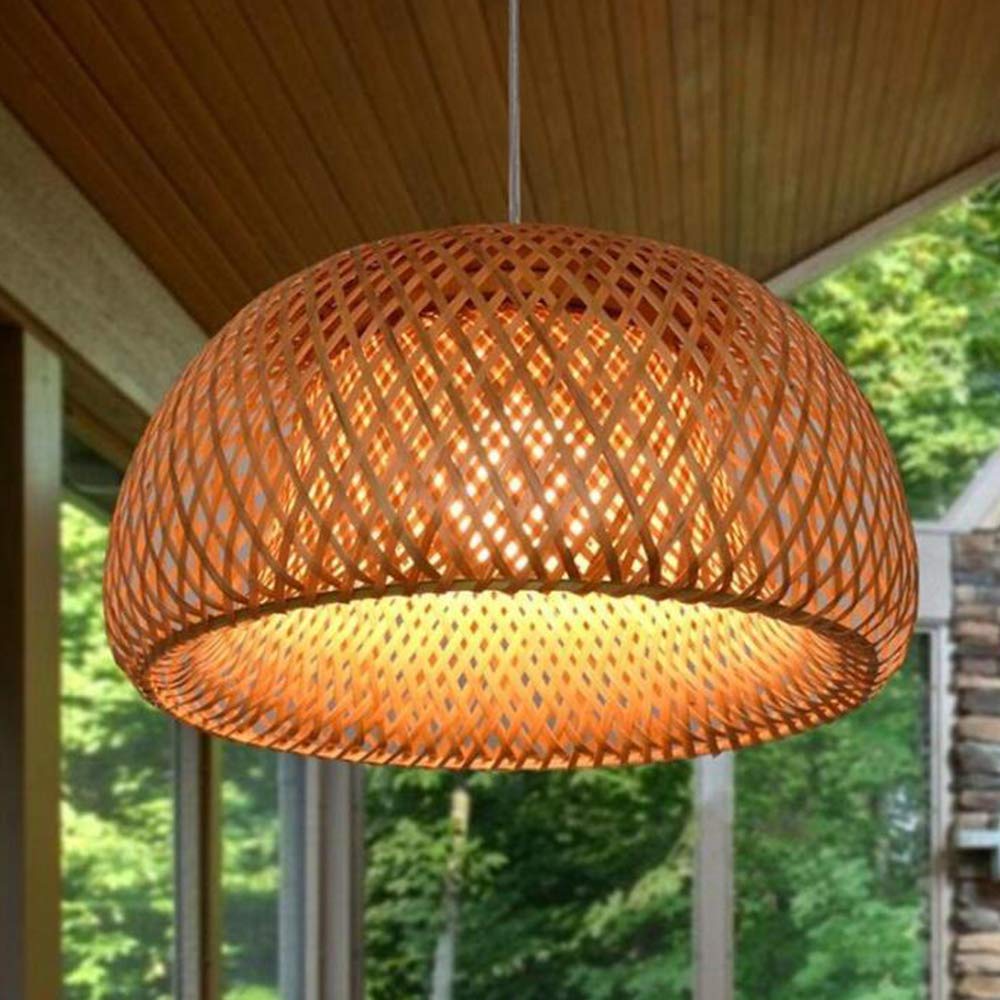 Lámpara Colgante De Bambú Natural Pantalla De Mimbre Linterna Vintage Tejida Iluminación De Techo Hecho A Mano Creativo Estilo Pastoral Lampara De Araña Jardín Comedor Sala De Estar Restaurante,60cm