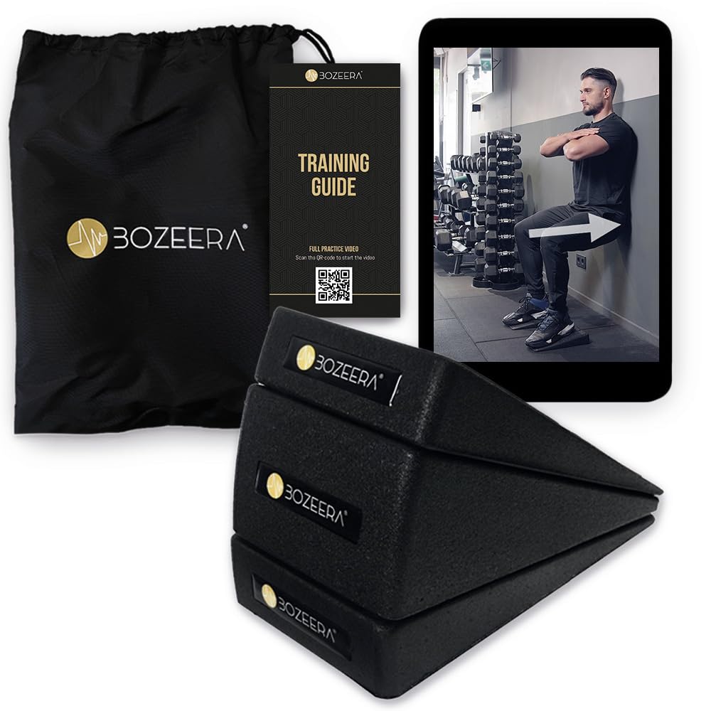 Bozeera | Cuneo Fisioterapia Set | per Stretching Polpacci e Gambe: Cuneo Squat, Squat Wedge, Rialzi per Squat, Rialzo Squat, Pedana Squat | incl. Guida Video, Poster e Borsa