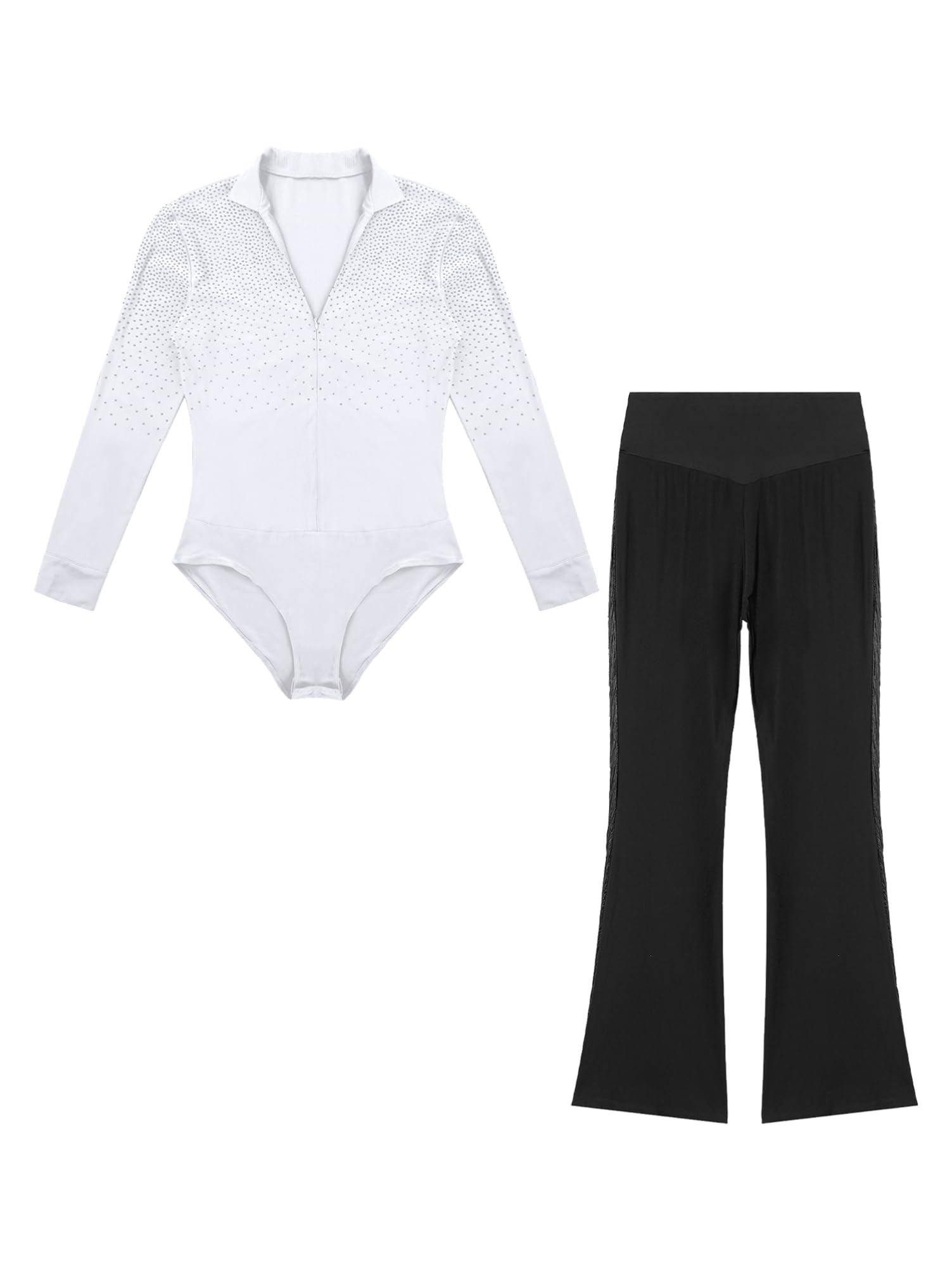 Alvivi Body Uomo Danza Latino Camicia e Pantaloni con Frange da Danza Classica Moderna Abito da Ballo Salsa Tago Bodysuit da Pattinaggio Artistico Dancewear