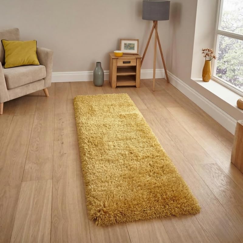 Image of Fluffy Fur Bedside Runner Rug, Carpet for Home, Floor Mat, Bedroom, Kitchen (Montanna Yellow, 2X5, Microfiber)