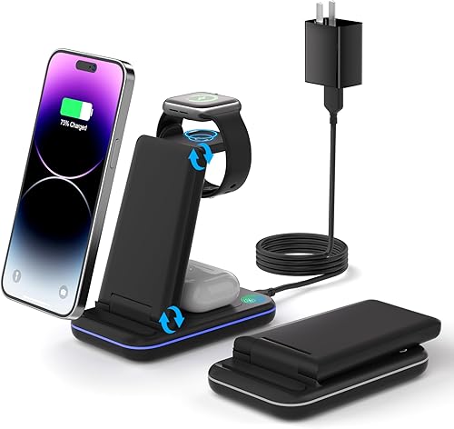 Soporte de cargador inalámbrico 3 en 1, estación de carga inalámbrica plegable para iPhone 14 13 12 11 Pro MaxProPlusMiniXXRXS MaxXS8SE, para iWatch