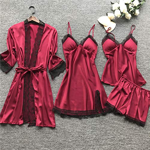 Blingko Negligee nachtwäsche damen set Große Größen - Satin Nachthemd Shorts Schlafanzug BH Und Unterhose Kurz Lingerie… – Bild 3