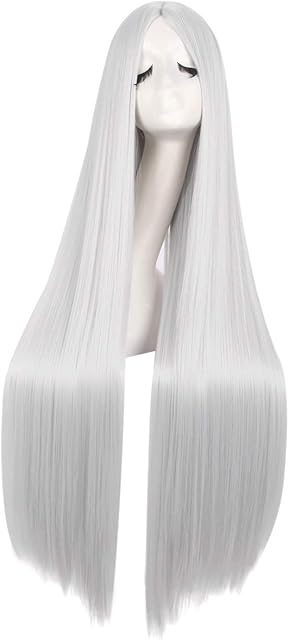MapofBeauty 100 cm Rzebi Grzywka Dugo Proste Wysoki Temperatura Bonnik Cosplay Kostium Anime Peruki (Srebro)