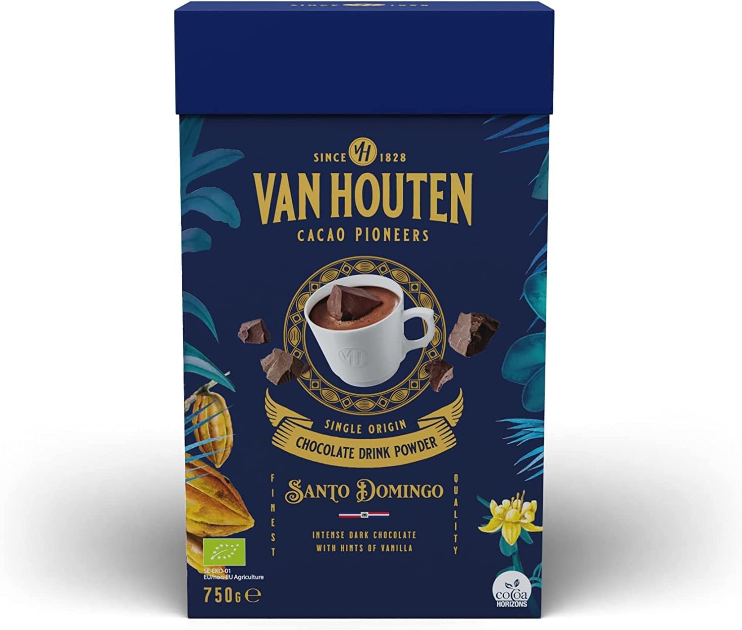 SANTO DOMINGO Cocoa Chocolate Drink Powder 750 G - For Hot & Cold Drinks- Makes 22 Servings - Single Origin Intense Dark Chocolate with Hints of Vanilla - Vegetarian, Non-GMO