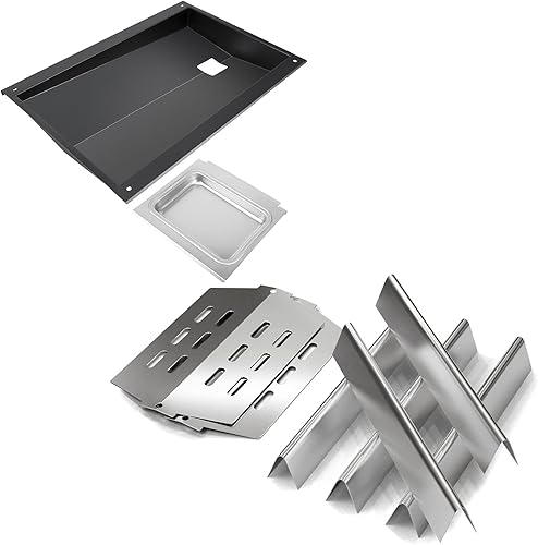 QuliMetal Bandeja de grasa con bandeja de captura y barras aromatizantes de 17.5 pulgadas y deflectores de calor para parrillas Weber Genesis serie