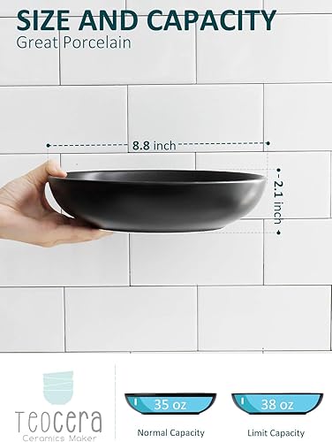 Miniatura 2 de Teocera Matte Black Pasta Bowls Set of 4-35oz Large Oversized Porcelain Bowls for Spaghetti & Salad Heat-Resistant, Chip-Resistant, Microwave &