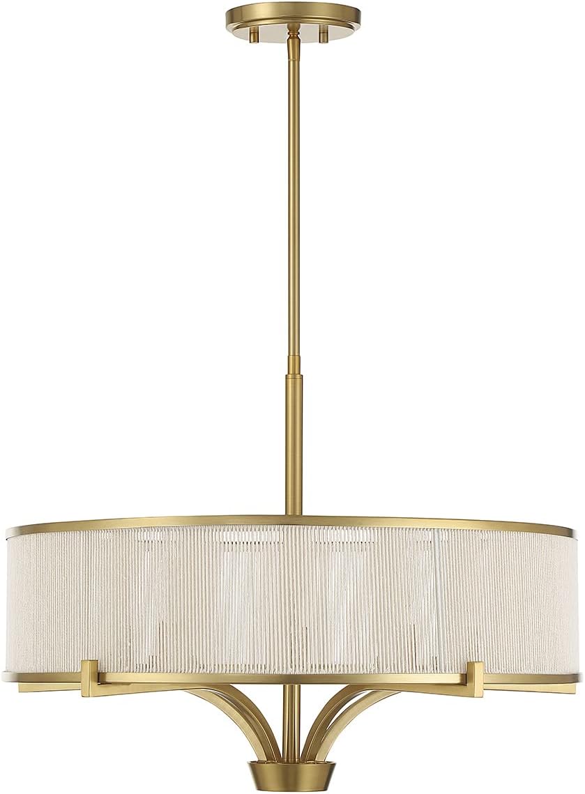 Savoy House 1-7751-5-322 Wynwood Mid-Century Vintage Bohemian Soft White String Drum Chandelier, 5-Light 300 Total Watts, 18" H x 24" W, Warm Brass