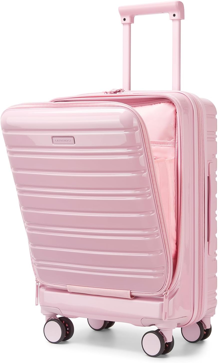 LARVENDER Carry On Luggage 22x14x9 Airline Approved, 20 Inch Expandable PC+ABS Hardside Carry On Luggage with Front Pocket Spinner Wheels TSA Lock for Women Men (Pink)
