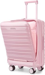 LARVENDER Carry On Luggage 22x14x9 Airline Approved, 20 Inch Expandable PC+ABS Hardside Carry On Luggage with Front Pocket Spinner Wheels TSA Lock for Women Men (Pink)
