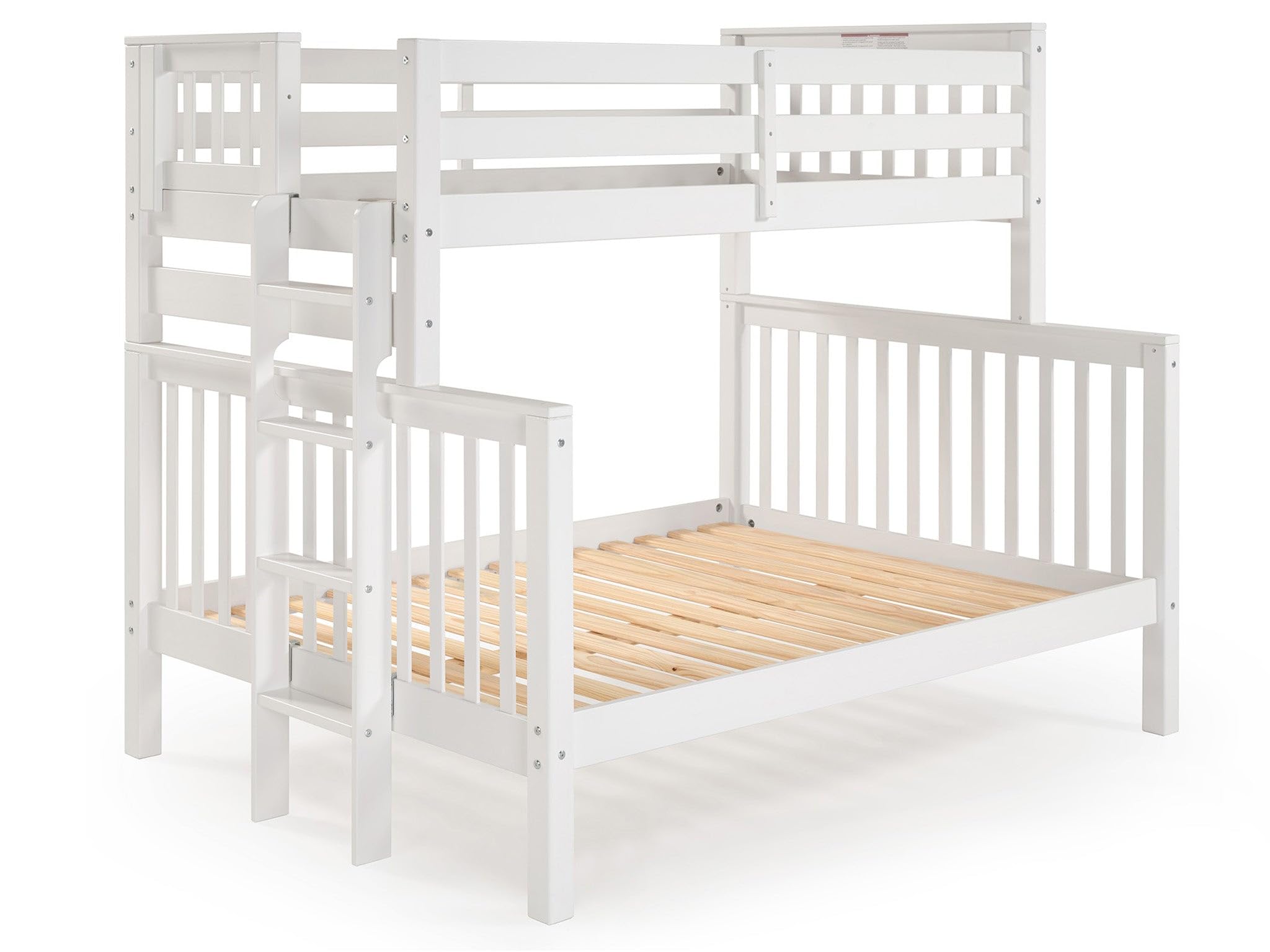 Literas de tamaño individual sobre cama matrimonial, estilo misión con escalera final, color blanco 3