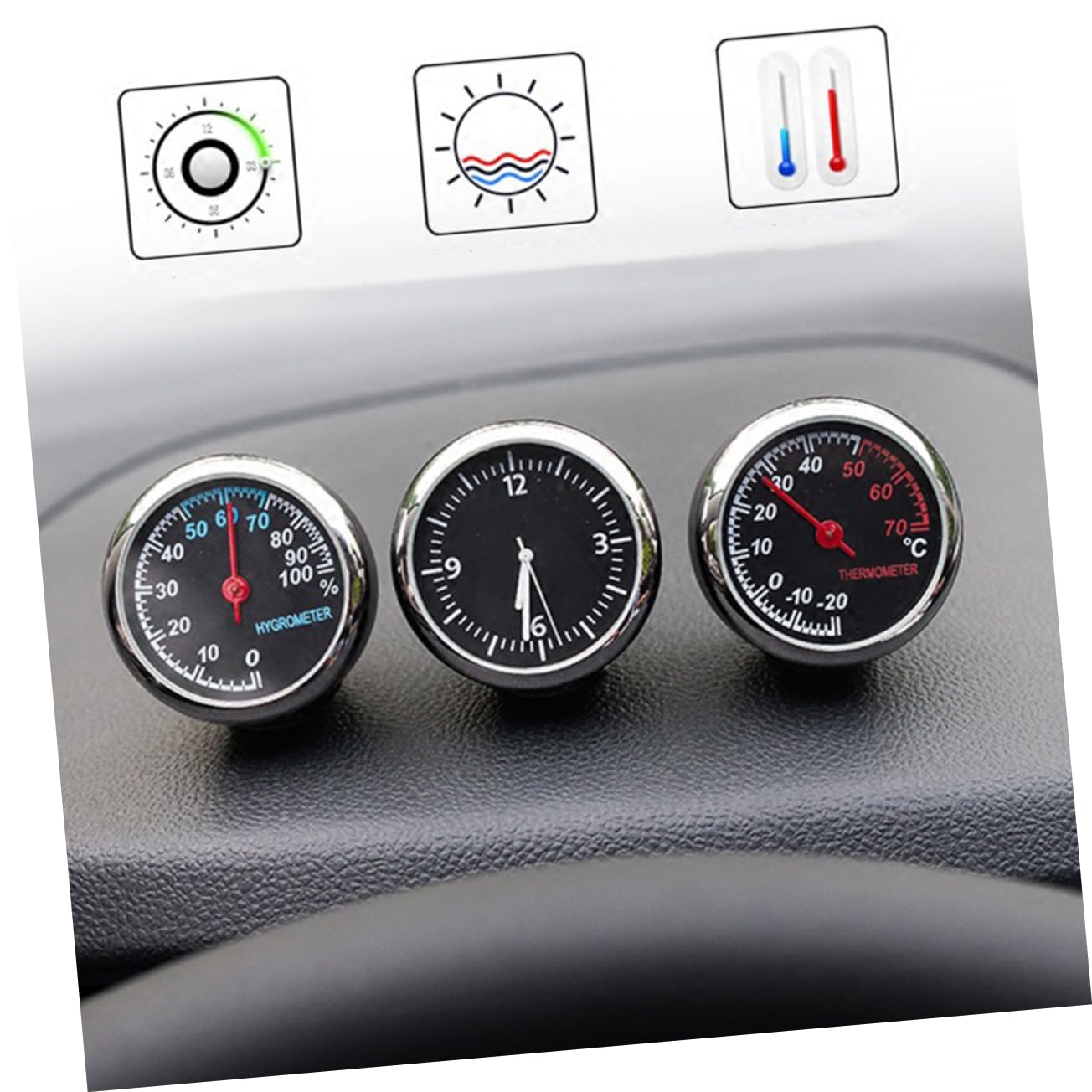 ibasenice Termometro Para Coches 2 Piezas Termómetros Medidor De Humedad Adornos Para Salpicadero De Coche Higrómetro De Coche Higrómetro Mecánico Suministros De Coche Reloj