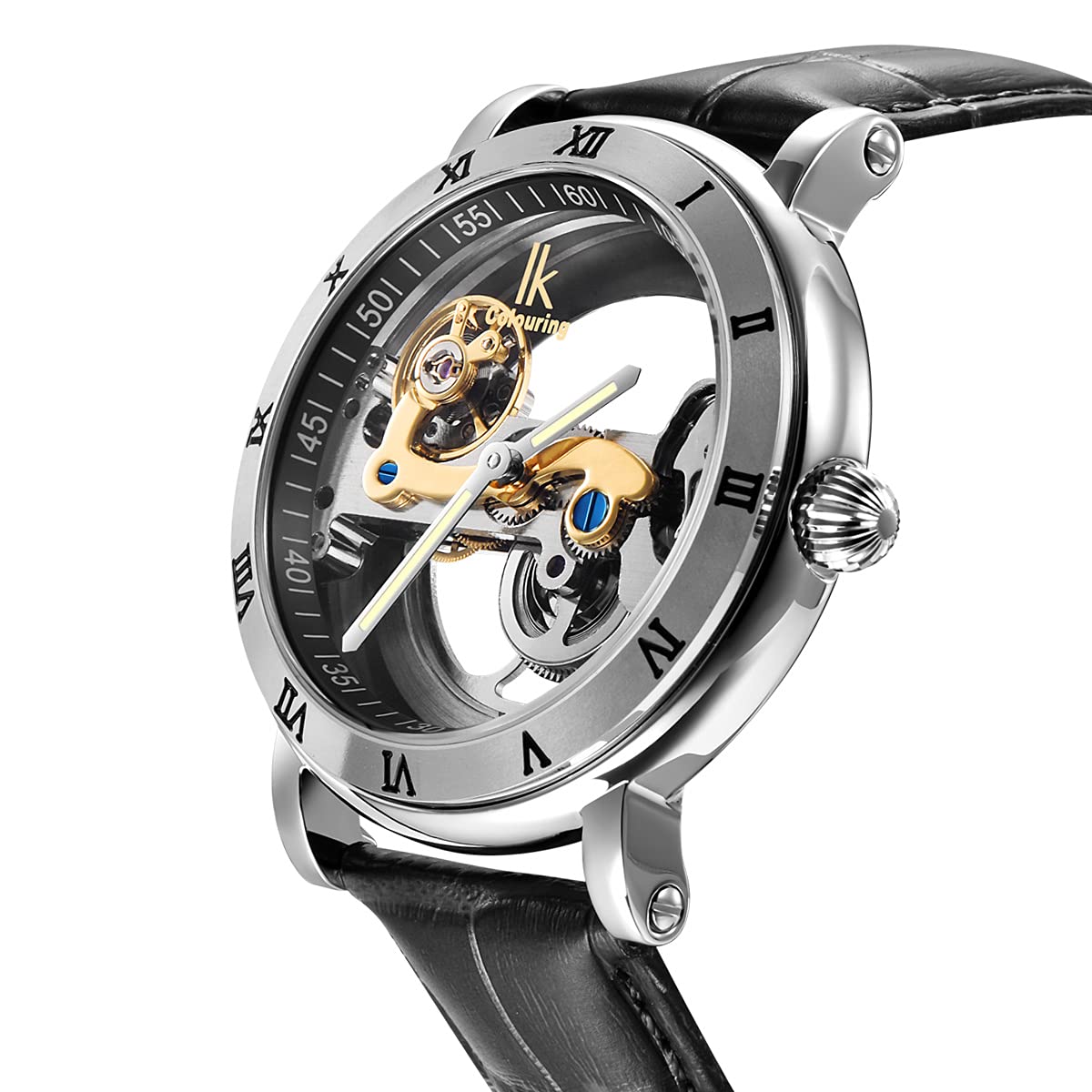 Alienwork IK Orologio Automatico Uomo Donna Scheletro Meccanismo a Ponte Fondo in Vetro