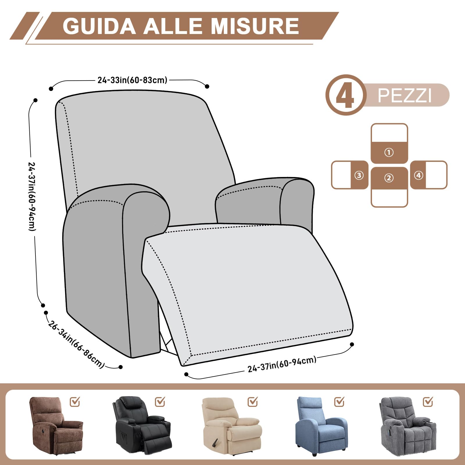 TAOCOCO Copripoltrona Relax Reclinabile con Braccioli, Copri Poltrona Elasticizzato Jacquard, Copridivano Relax Morbido e Lavabile, Adatto a Famiglie con Bambini e Animali(1 posto, Crema)