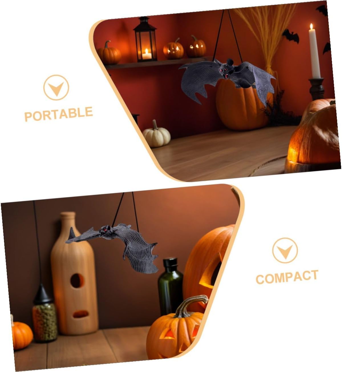 8pcs Halloween Bat Hanging Decorations Set, Realistic Plastic Bat Ornaments with Thick and Regular Styles, Window and Yard Pendants for Spooky Indoor Outdoor Party Decor