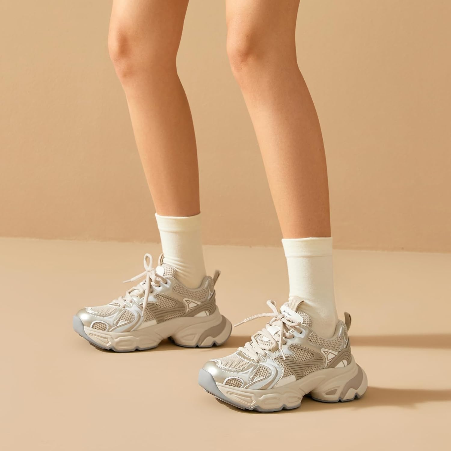 BEAU TODAY Womens Chunky Sneakers Platform Fashion Sneakers for Women Non-Slip Breathable Women's Dad Shoes Comfortable Lace-up Wide Width Tennis Shoes - Image 7