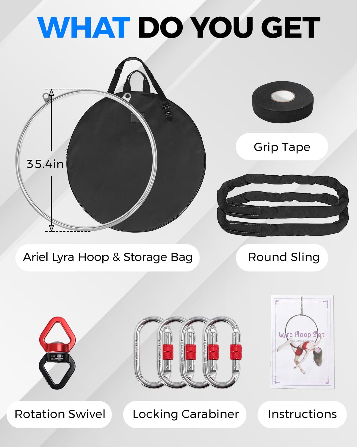 DASKING Cerchio Aereo 2 Punti, 80 85 90cm in Acciaio Inox Set con Borsa Portatile Resistente, capacità 226kg, Aerial Hoop Kit per Yoga sartiame per Fitness, Circo, Allenamento, acrobazie e Danza