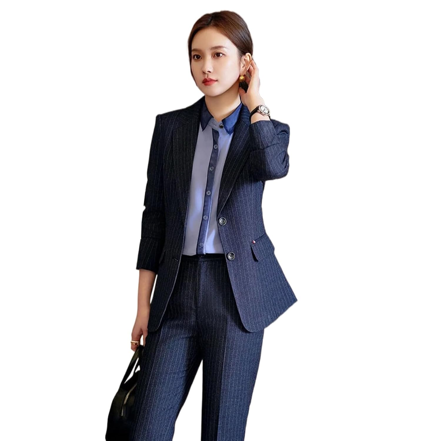 Stripe Ladies Formal Pants Suit 2 Piece Set Women Female Autumn Winter Workwear Jacket Blazer Trouser