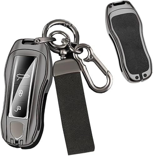 SANRILY Funda para llavero inteligente de 3 a 4 botones para Porsche Panamera 2017+ Cayenne 2018+ 911 2020+ Taycan sin llave con llavero negro
