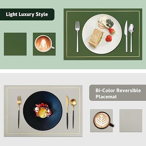 Miniatura 9 de Juego de 6 manteles individuales de piel sintética con posavasos resistentes al calor, impermeables, lavables, para comedor, moderno, lavable, fácil