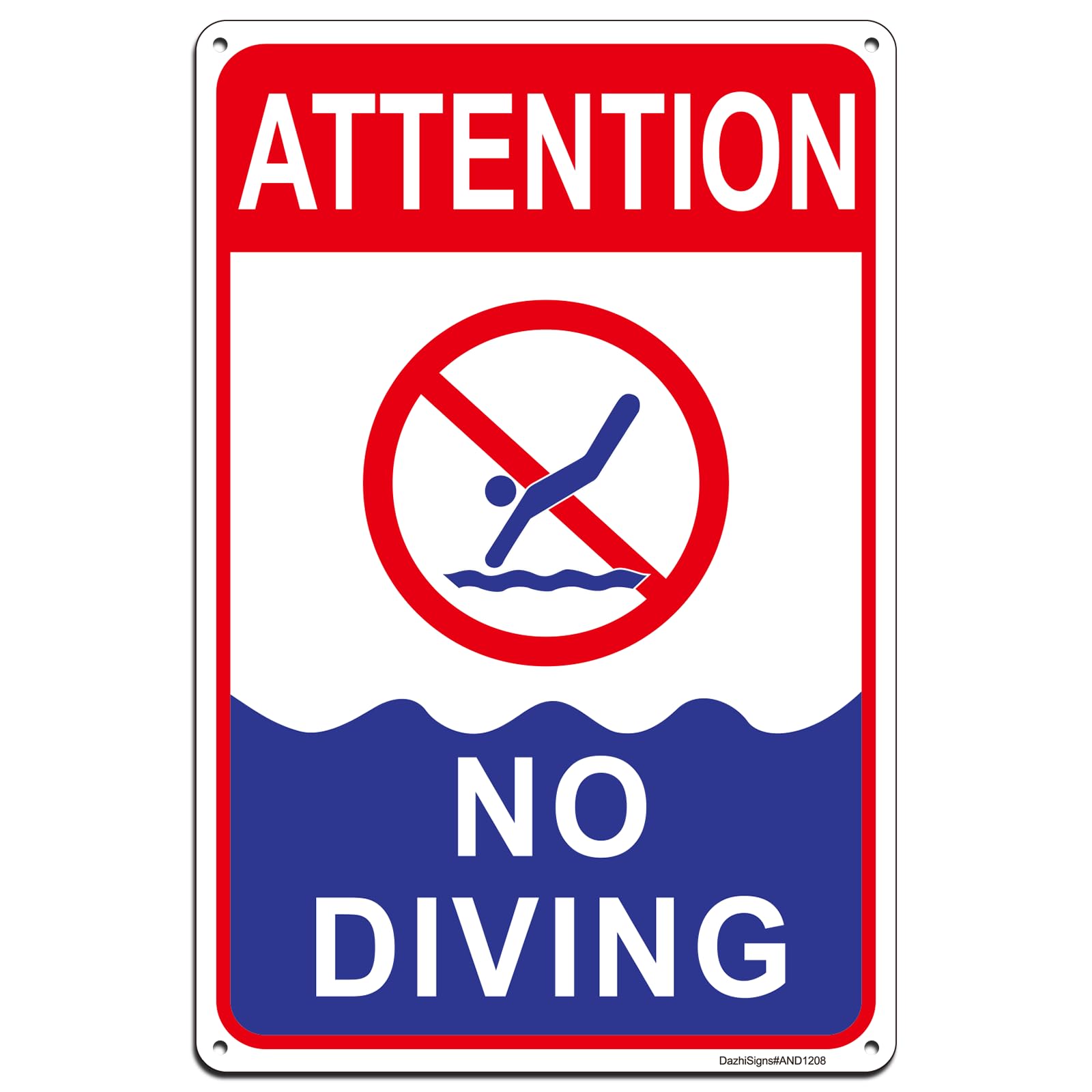 No Diving Pool Sign, Attention No Diving Sign Shallow Water, Pool Safety Signs, 12