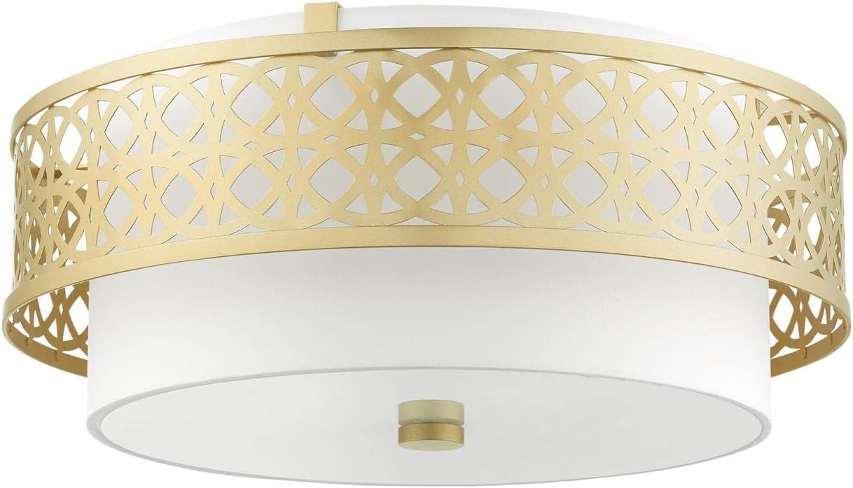Soft Gold Latticework Drum Ceiling Light with Glass Shade