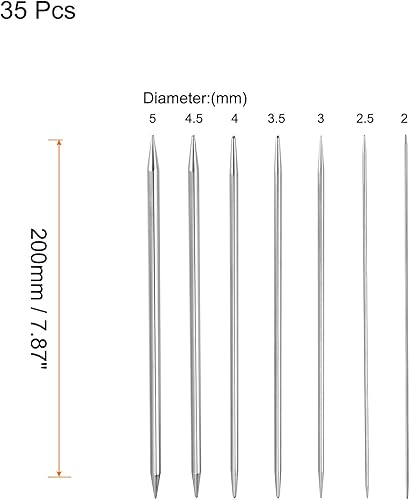 Miniatura 2 de HARFINGTON Juego de 35 agujas de tejer, 7.87 pulgadas de largo, acero inoxidable, agujas de suéter de doble punta para proyectos hechos a mano,