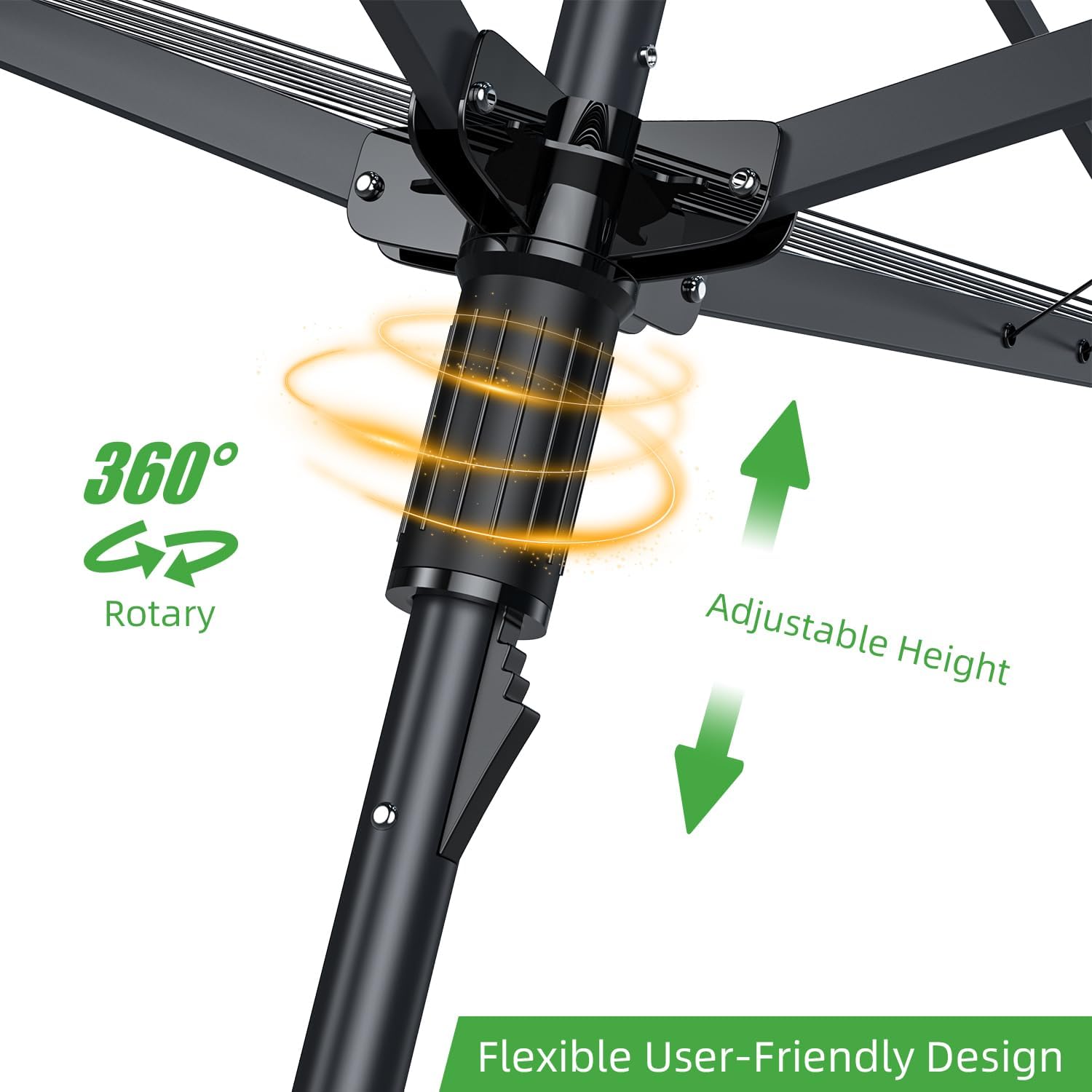 Outdoor Umbrella Clothes Drying Rack, 165 Feet Drying Space, 4 Arms 12 Lines, Steel Frame with Ground Spike, Rotary Clothesline for Backyard