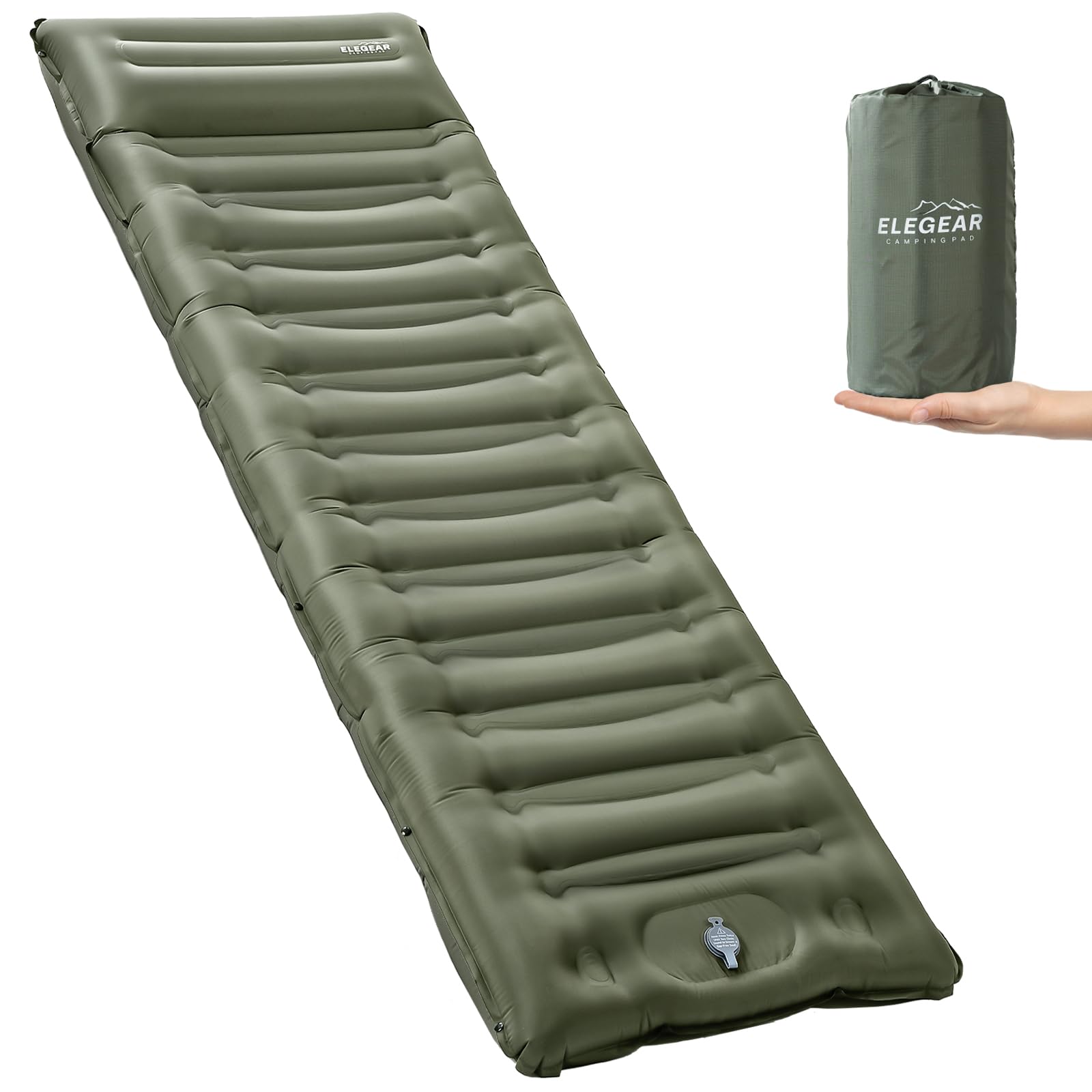 Elegear Isomatte Camping, 12CM Verdicktes Aufblasbare Luftmatratze mit Fußpumpe, Strapazierfähiges 50D-Nylon + TPU Tragbar Kompakt Wasserdicht Schlafmatte für Camping Wandern Trekking Backpacking