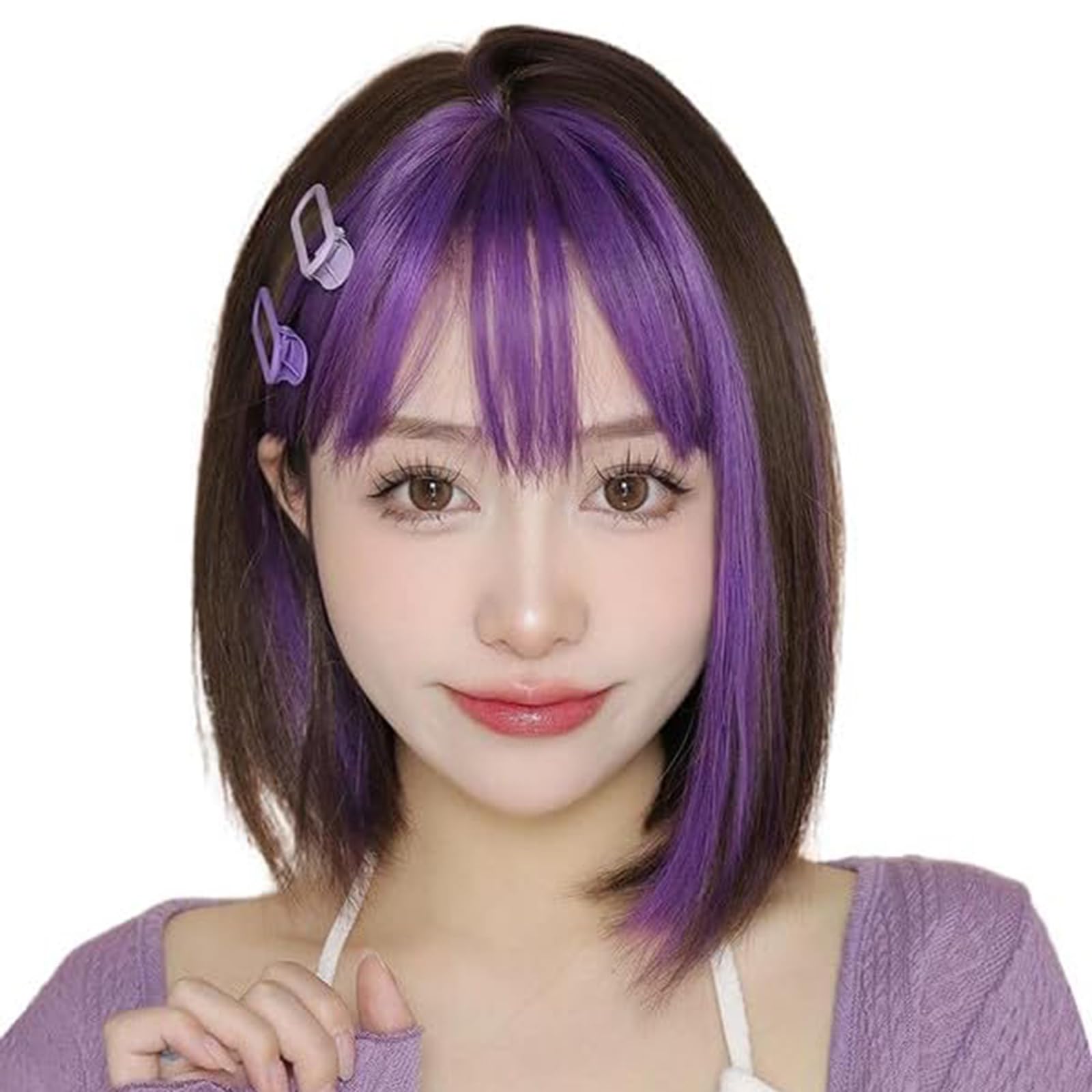 ヘアサロン セット済み ショート カール ウェーブ ウィッグ パープル 紫 耐熱 ヘアサロン セット済み ショート カール ウェーブ ウィッグ