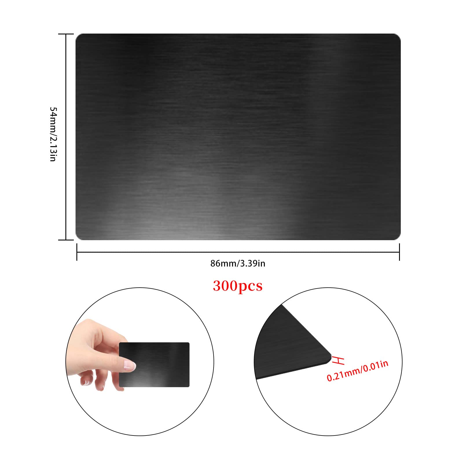 300 Black Aluminum Business Card Blanks – 0.21mm Thick, Laser Engrave-Ready Metal Cards For DIY Custom Name Cards, VIP Gifts & Promo