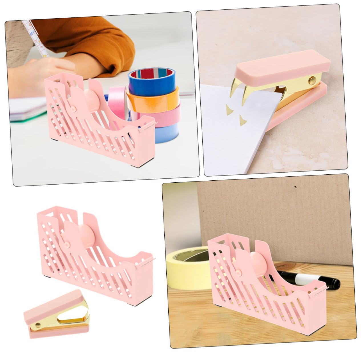 jojofuny 4 Set Forniture per Ufficio con Dispenser per Nastro e Rimuovi Punti Metallici Kit Accessori Eleganti per Scrivania e Leggero per Attività Domestiche e Lavorative