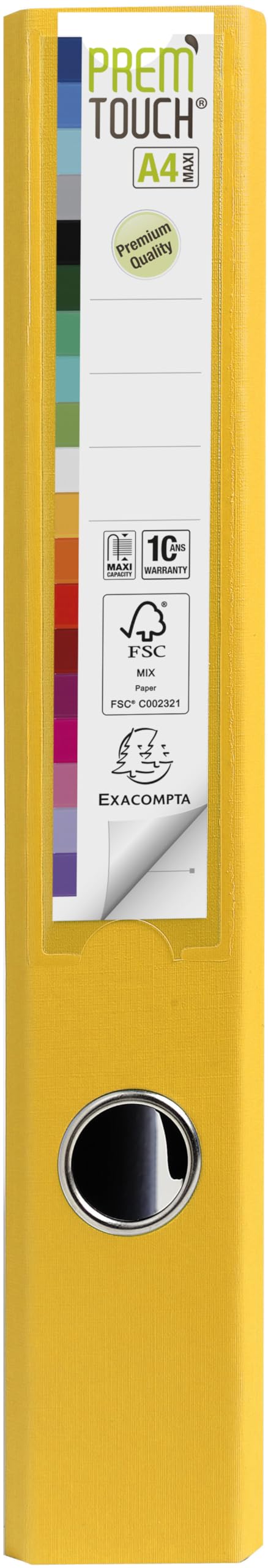 Exacompta - Réf. 53149E - Carton de 10 classeurs à levier A4 MAXI Prem'Touch - Dos 50 mm - Mécanique 55 mm - Dimensions extérieures : 32 x 30 x 5 cm - Format à classer A4 maxi - Coloris : Jaune
