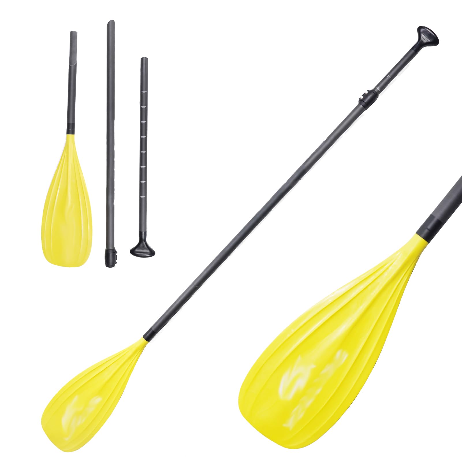 3-Section Carbon & Fiberglass Canoe Paddle(773g): 175-210cm Adjustable, High-Performance & Lightweight Boat Oar with Yellow Blade for Rowing, Canoeing, Paddleboarding, Water Sports, Detachable Design