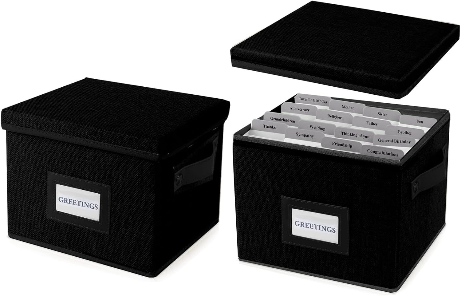 Greeting Card Organizer Box with 16 Dividers,Collapsible Greeting Card Storage Box with Handles Hold 150+ Cards,Greeting Card Holder for Greeting Cards,Sticker, Recipes, Photos, Envelopes,2-Pack