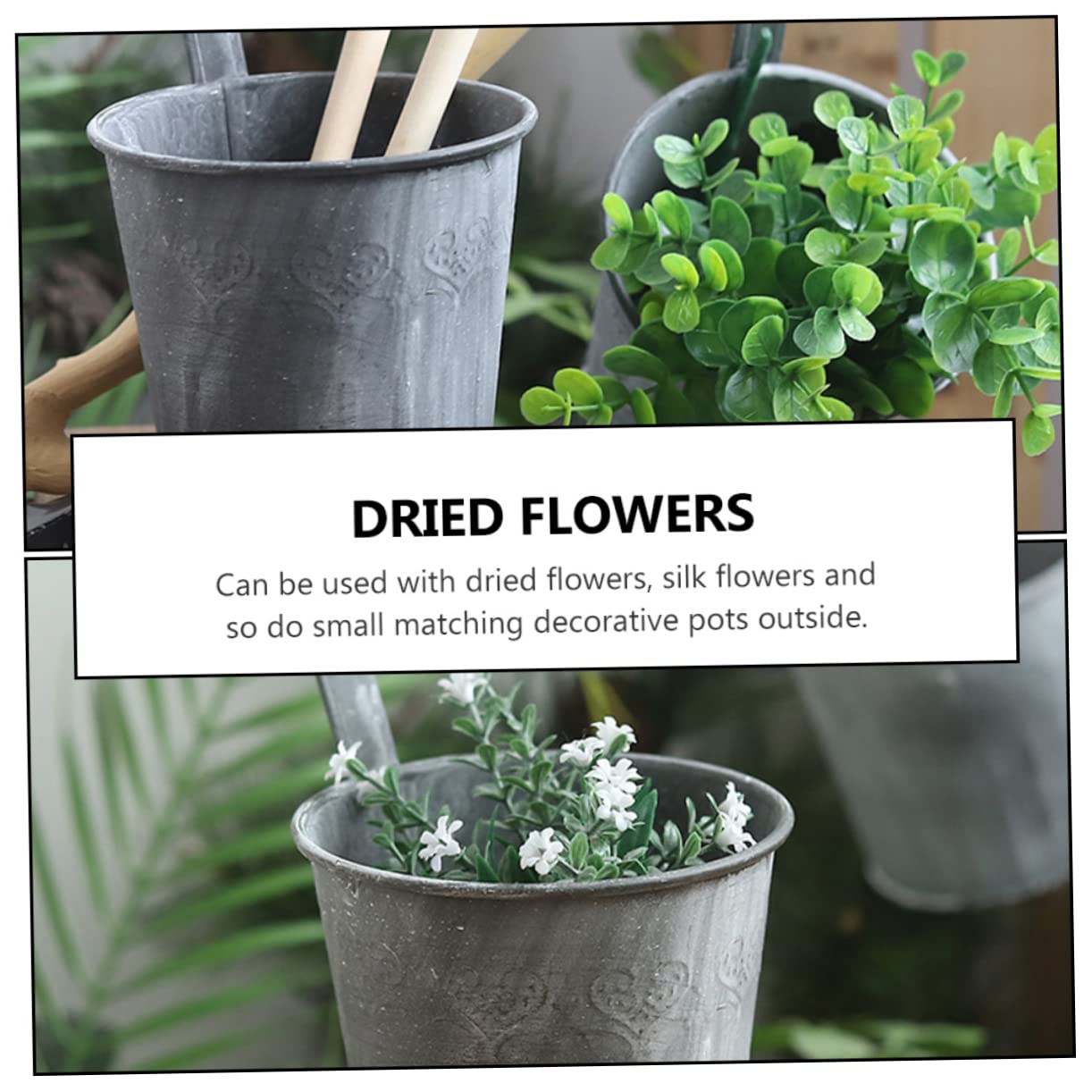 5 Stück Hängender Eisen Blumentopf im Vintage Stil Dekorativer Balkoneimer für Trocken und Seidenblumen für Schuppen und Außenwände