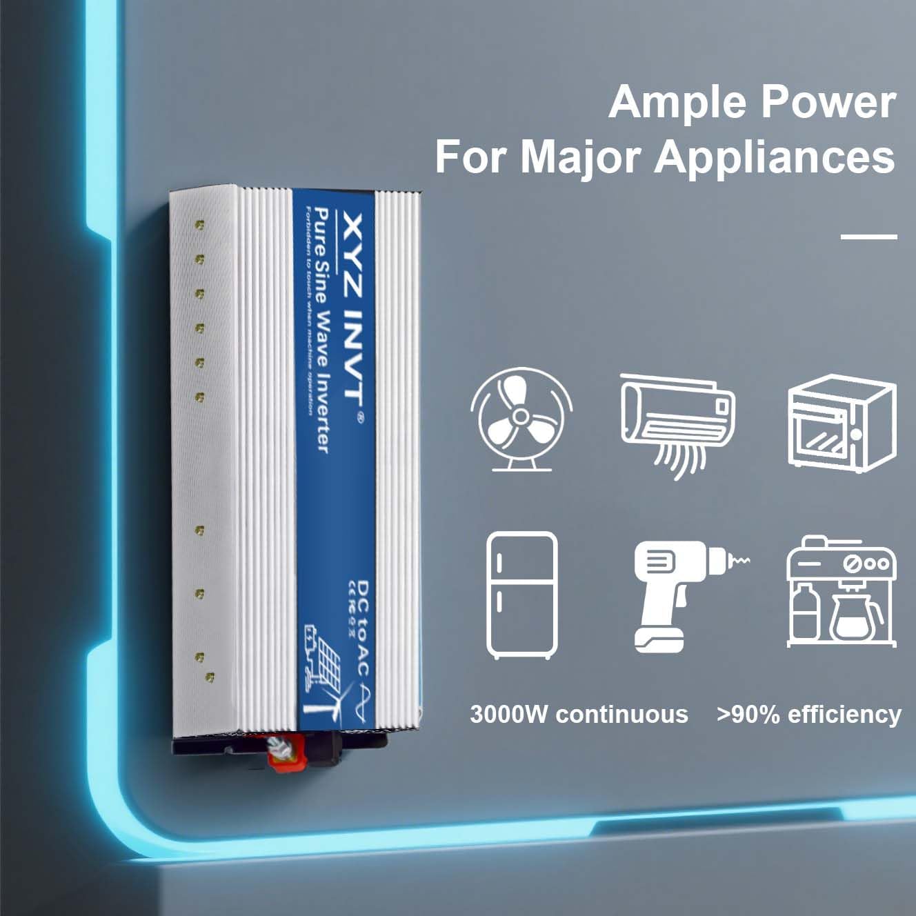 3000W Pure Sine Wave Inverter DC 24V to AC 110V 120V Power Inverter with Dual AC Outlets & Hardwire Terminal & LED Display for Solar,Home Backup Power,Outdoor Over 90% Efficiency