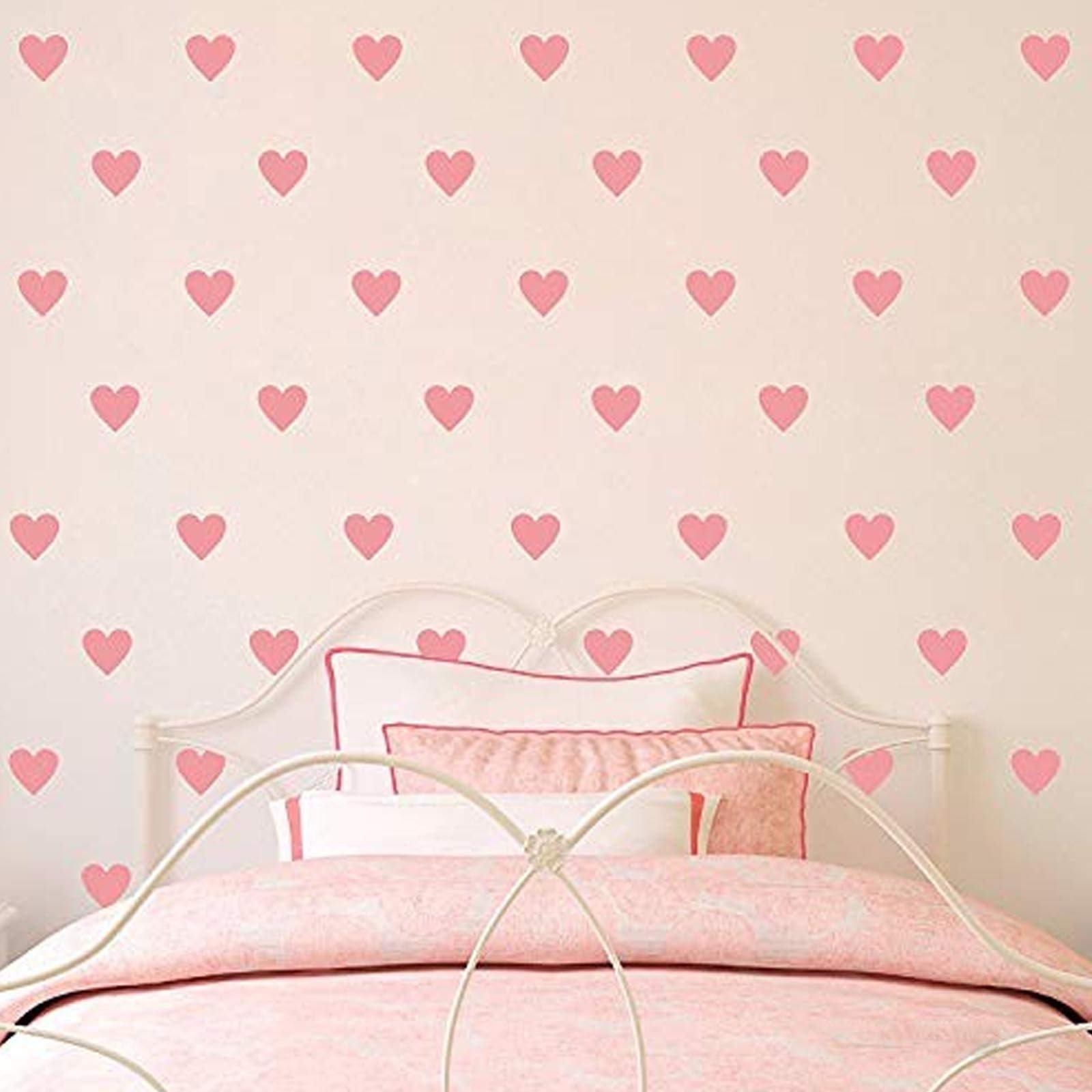 16 Large Hearts Vinyl Baby Pink Stickers Wall Art Kids Room Baby Girl Room Decorative Stickers Nursery Bedroom Wall Decal Stickers Home Decoration