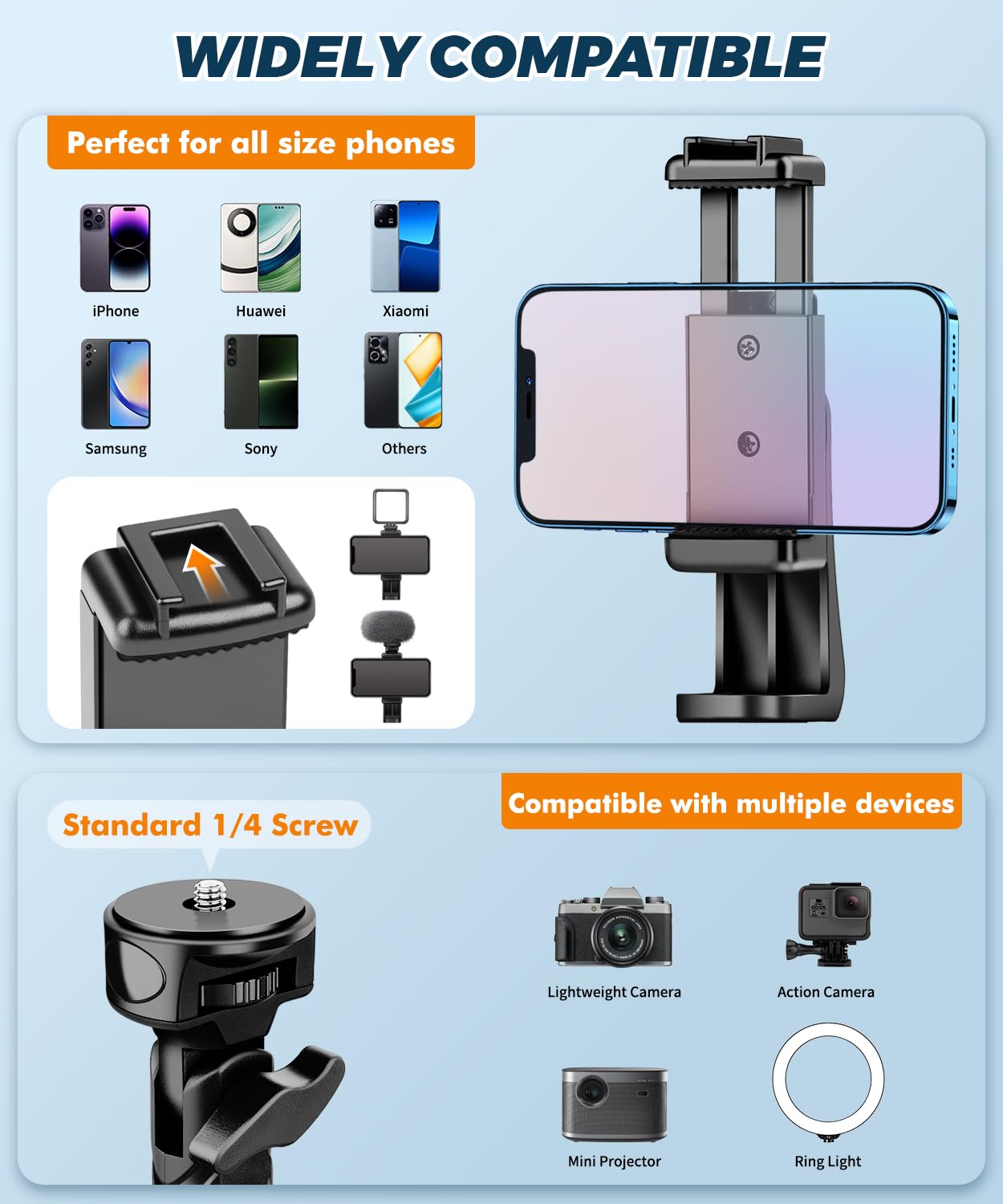 Nineigh 190cm Treppiede Smartphone, Alluminio Leggero Cavalletto Smartphone con telecomando e Supporto Telefono Cellulare, Estensibile Selfie Stick Treppiede per iPhone, Ideal per Video Vlog Youtube