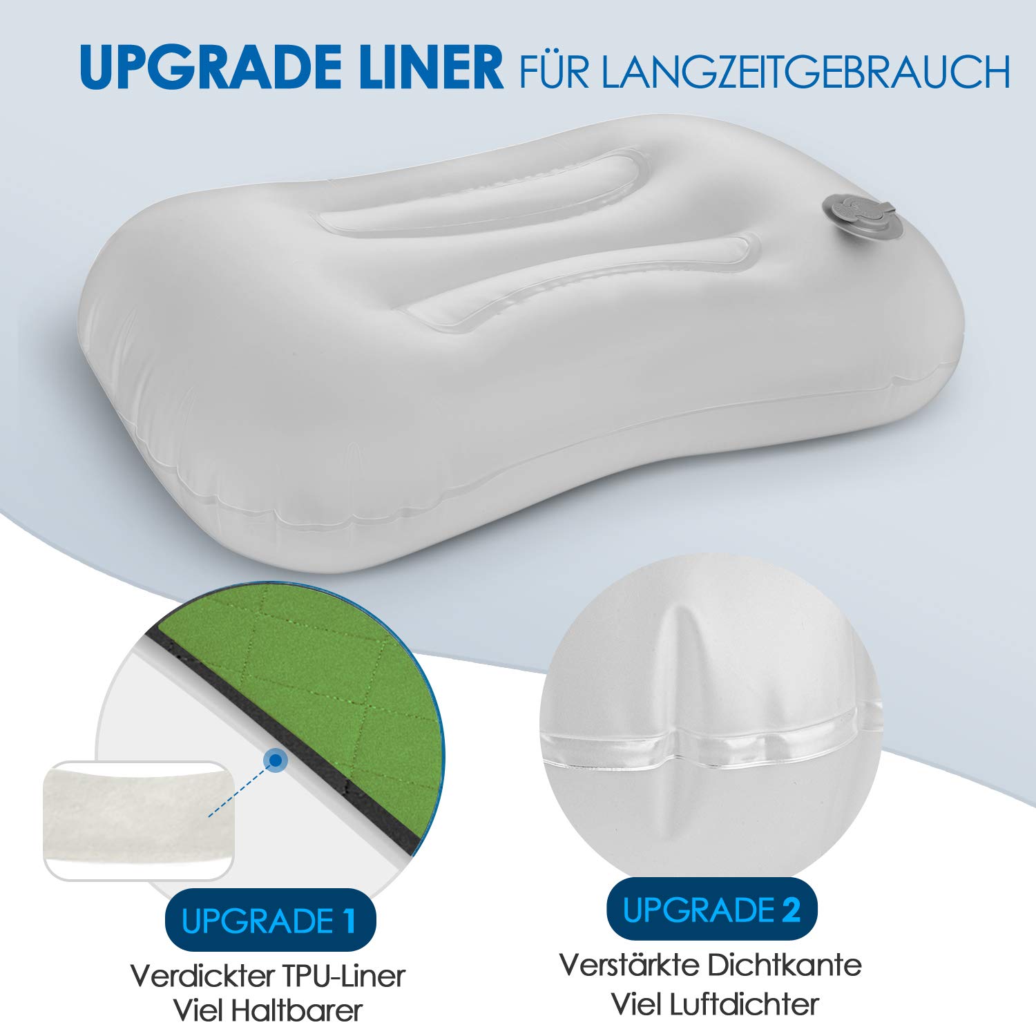 HIKENTURE Aufblasbares Kissen Grün + 10cm Dicke Selbstaufblasende Isomatte mit 9,5 R Wert