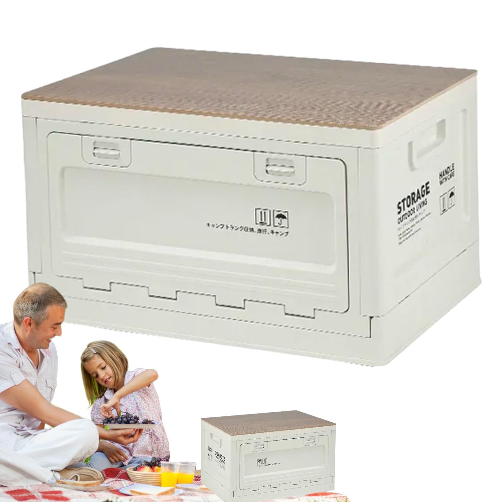 Contenitore pieghevole con coperchio in legno, 50 l, comprimibile, portatile | Organizer pieghevole salvaspazio portatile per libri, snack, casa