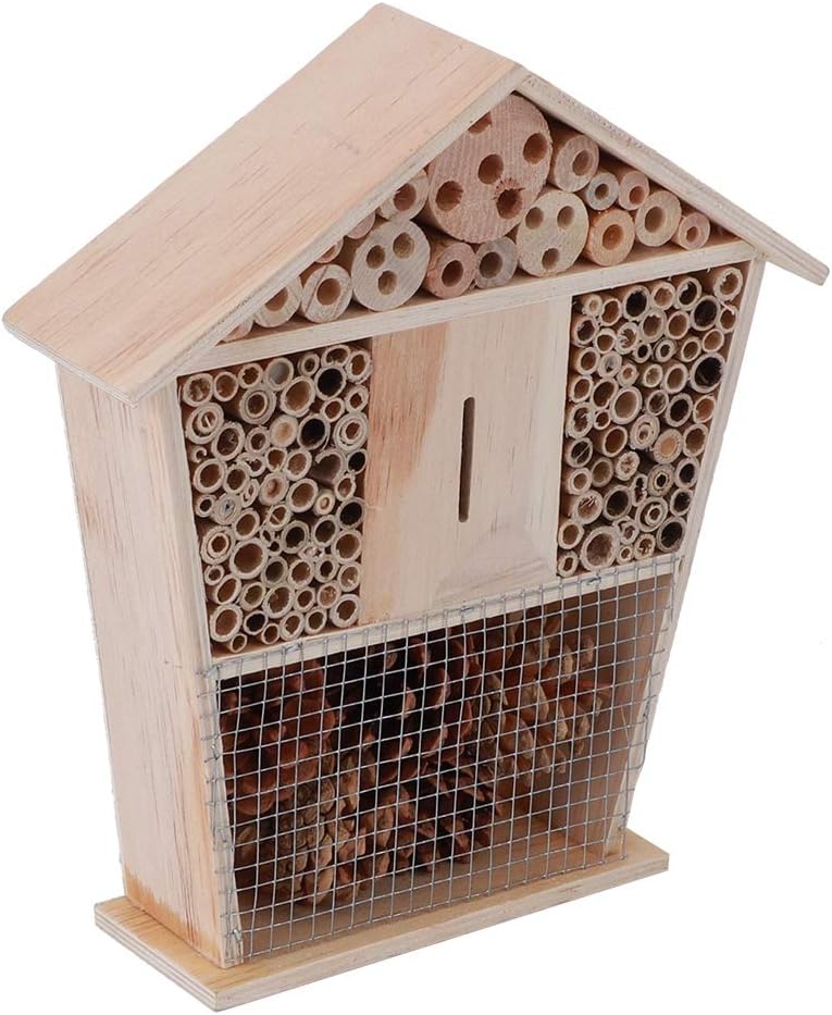 Tnfeeon Bee House,Gardening Pine Wood Small House Handicrafts Decoration for Garden Patio Yard Durable Pine Wood Attracts Pollinators 9.8 x 8.7 x 2.6in