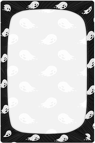Miniatura 2 de Sábanas de cuna de fantasma de Halloween, suaves, transpirables, ajustables, para cuna, para niñas y niños, 52 x 28 x 9 pulgadas