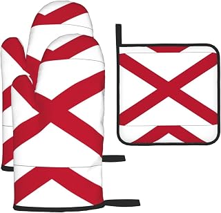 Alabama State Flag Printing Oven Mitts and Pot Holders,Heat Resistant Oven Gloves Hot Pads for Kitchen Cooking Grill,3 Pcs