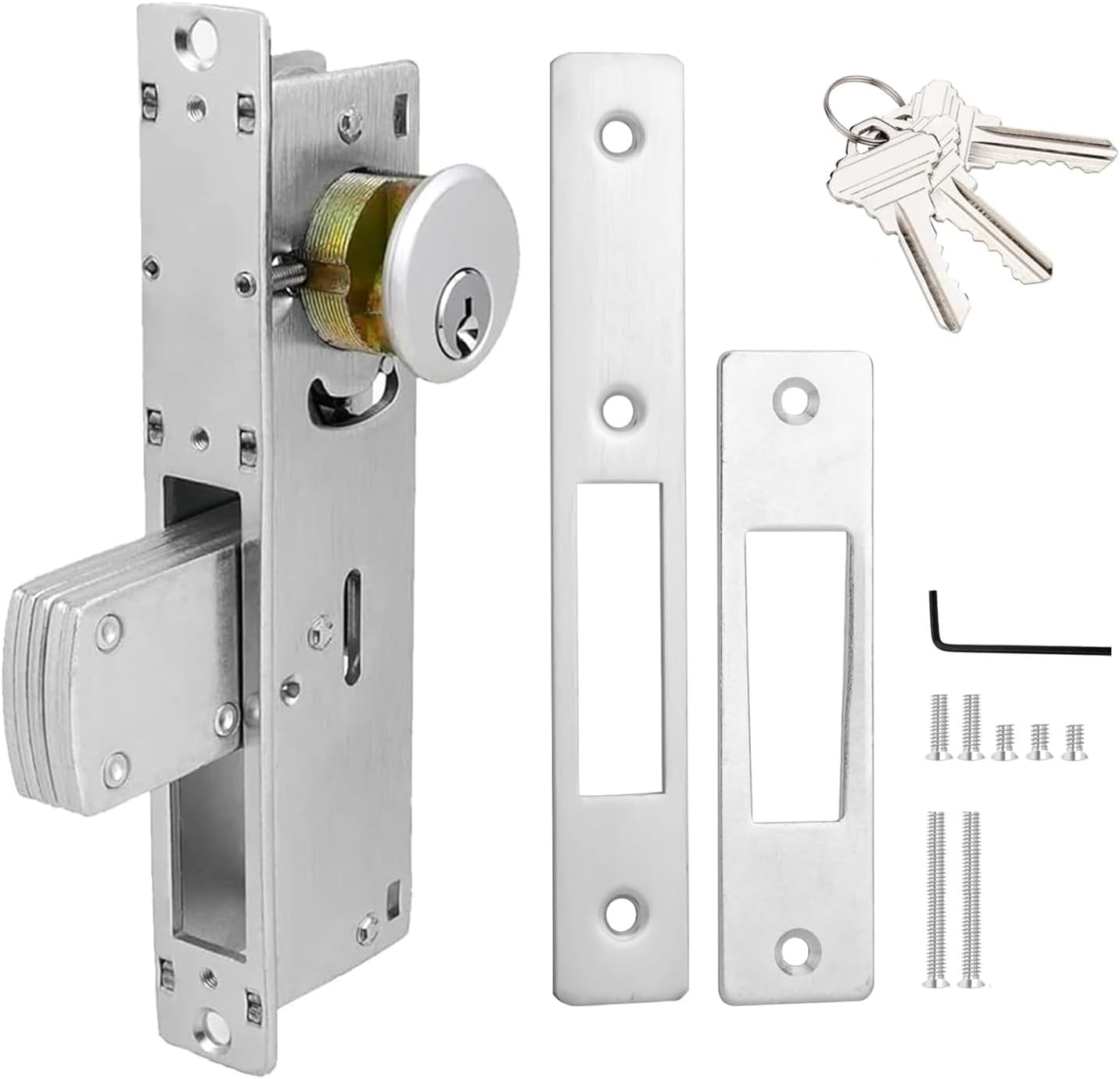 Storefront Mortice Hook Door Lock, Commercial Door Locks Mortise Cylinder Combo, Mortise Cylinder Hook Bolt with Keys(1-1/8" Backset)