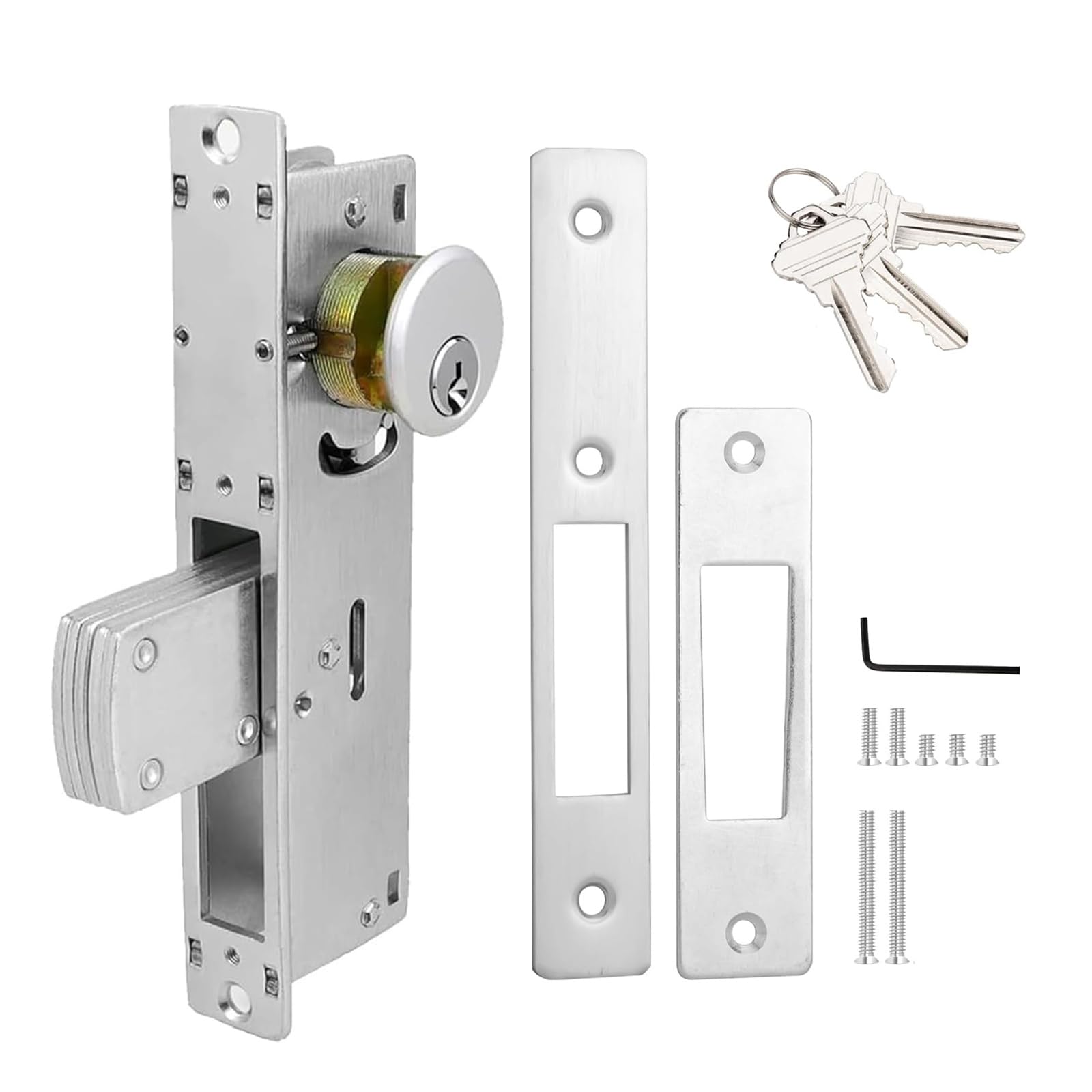 Cerradura de puerta con gancho de mortaja para escaparate, cerradura de puerta comercial, cilindro de mortaja con llaves (respaldo de 1-1/8 pulgadas)