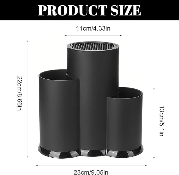 3-in-1 Utensil Holder, Knife Holder with Slots, Cutlery Holders, Black Kitchen Accessories for Organising Spoon Fork Chopsticks Knives