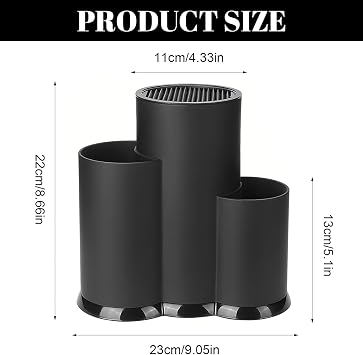 3-in-1 Utensil Holder, Knife Holder with Slots, Cutlery Holders, Black Kitchen Accessories for Organising Spoon Fork Chopsticks Knives