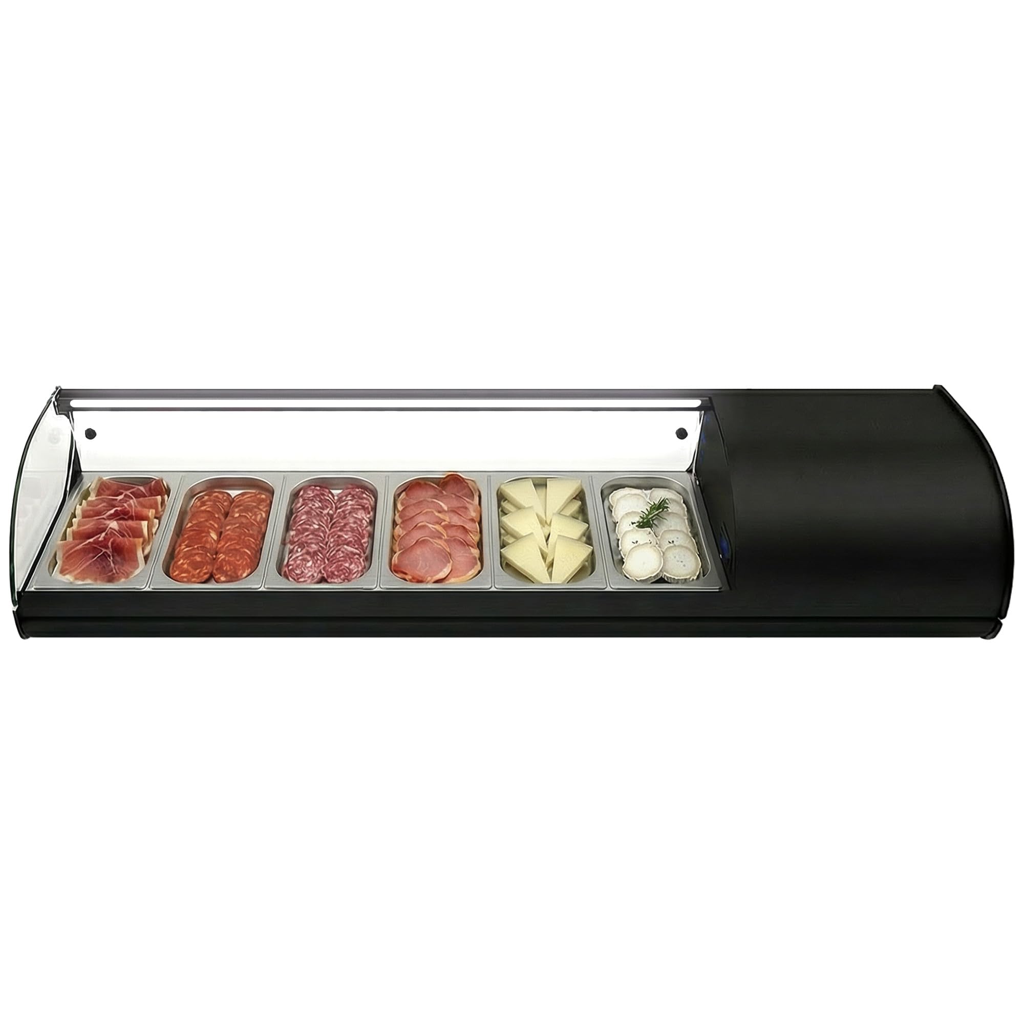 WORLDMAI x SAYL Deckelvitrine 144 x 40 cm 6 Eimer GN 1/3 Gastronomie Professionelle Kühlvitrine mit LED-Beleuchtung für Bar Restaurant