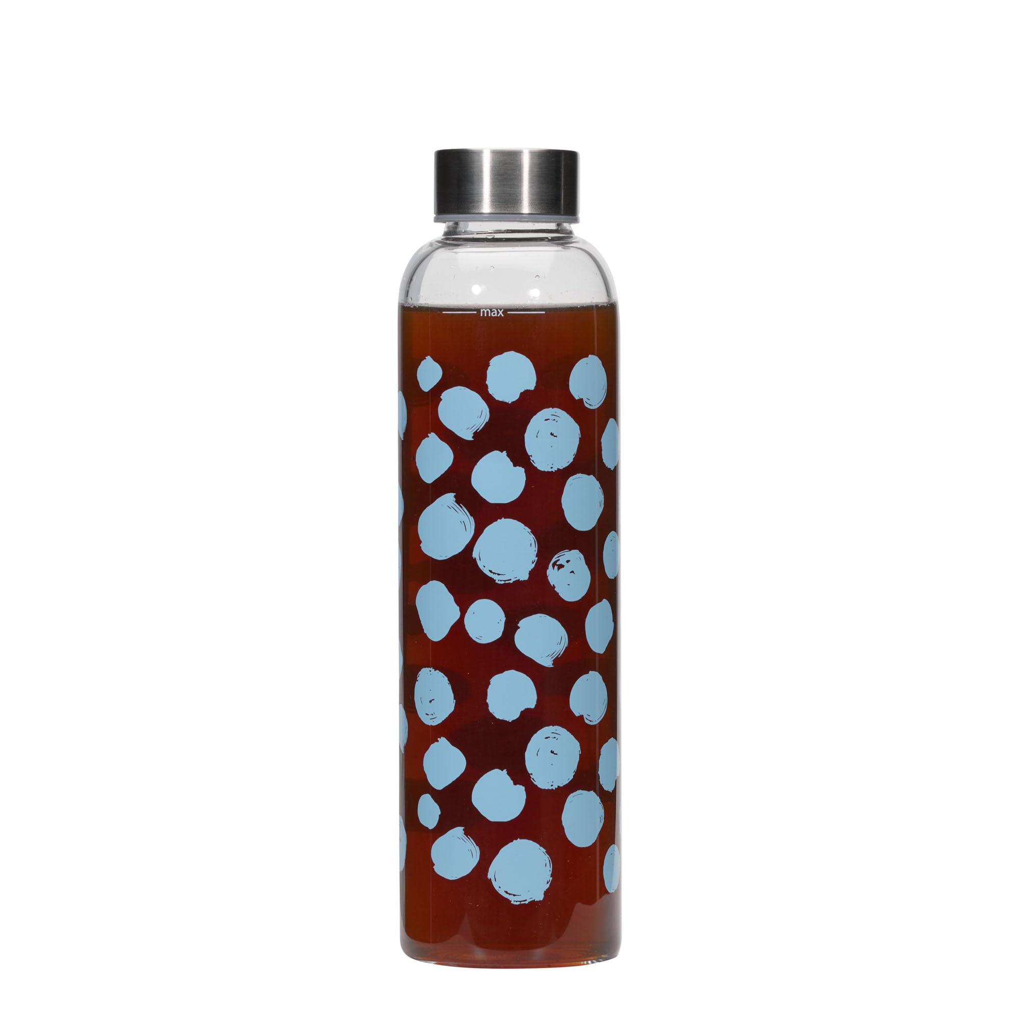 Perseus - Set di 6 borracce da 500 ml, in vetro trasparente, con chiusura in metallo, motivo a pois blu